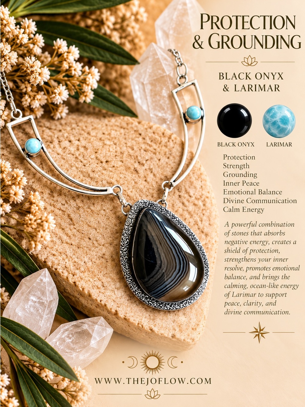 925 OMG Stunning! Banded Black Onyx + Larimar Necklace